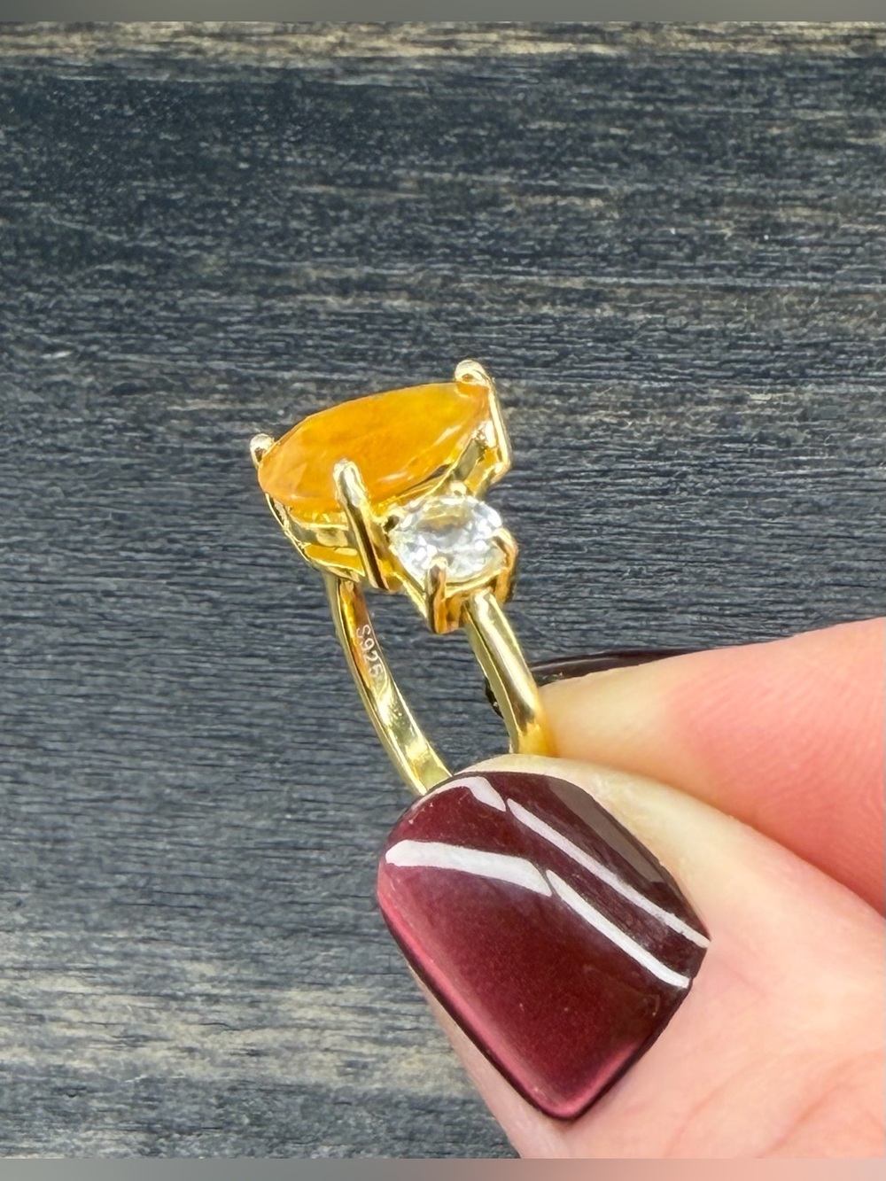 Stunning Natural Yellow Sapphire & Topaz accent Ring 18k Gold over 925 Silver- 6 - Picture 5 of 16